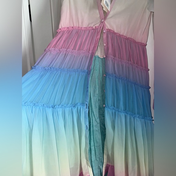 ROCOCO SAND Rainbow Tiered High-low Dress In White/pink - Picture 11 of 13